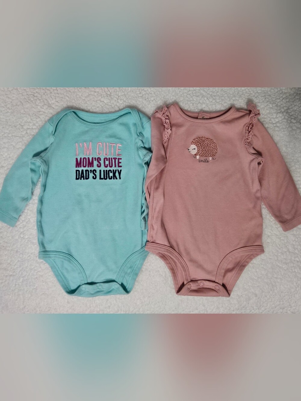 Carter's Baby Girls Bodysuits 6-9 Months Long Sleeves Cotton Lot Of 2
